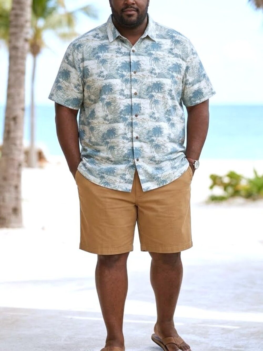 SOLITUDE Button Front Casual Hawaiian Shirt. Plus Size XXL